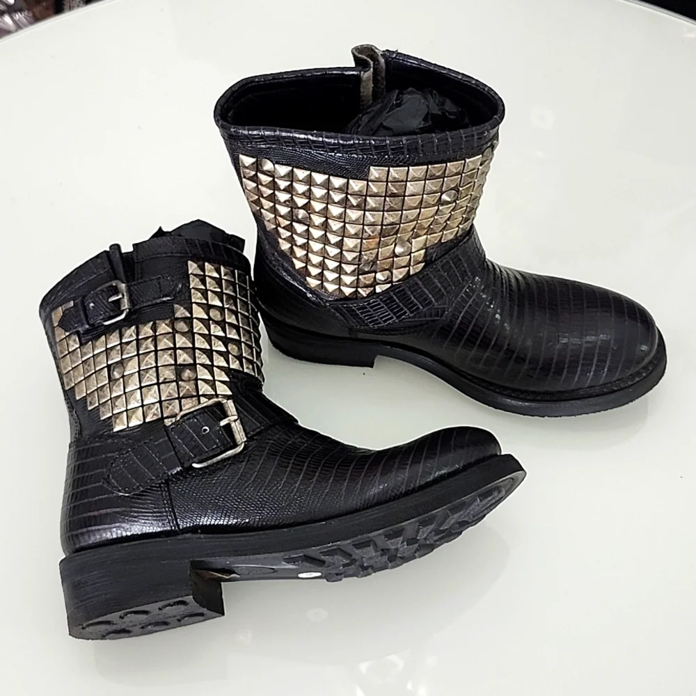 Ash studded reptile texture moto boots - Picture 1 of 8